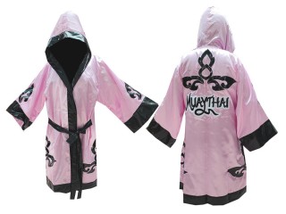 Custom Womens Boxer Robe with hood : KNFIR-143-Pink