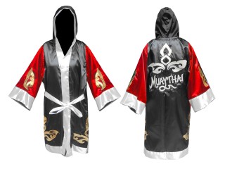 Custom made Boxing Robe with hood : KNFIR-143-Red-Black