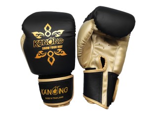 Kanong mens Boxing Gloves : Thai Power Black and Gold
