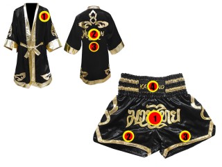 Boxing Kits - Personalized Boxing Robe and Thai Boxing Shorts  : 121-Black