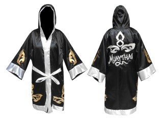 Kanong Personalised men's Boxing Robe with hood : KNFIR-143-Black