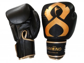 Kanong Boxing Gloves - Geniue Leather : "Thai Kick" Black-Gold