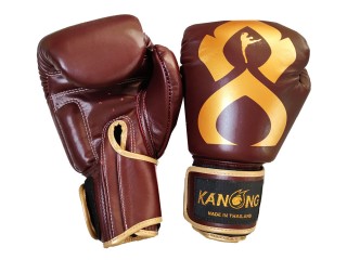 Kanong Boxing Gloves - Geniue Leather : "Thai Kick" Maroon-Gold