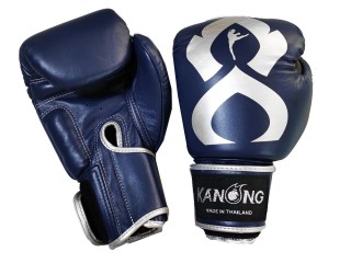 Kanong Boxing Gloves - Geniue Leather : "Thai Kick" Navy-Silver
