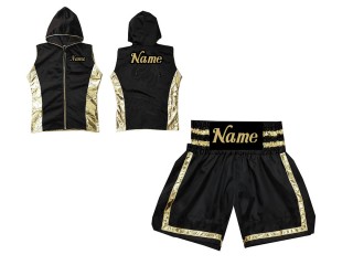 Boxing outfit - Custom Boxing jacket and Boxing Shorts : KNCUSET-007-Black-Gold Boxing outfit - Custom Boxing jacket and Boxing Shorts : KNCUSET-007-Black-Gold