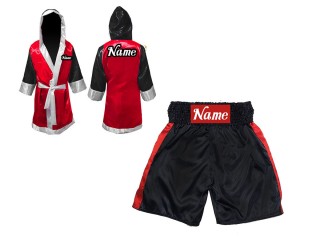 Boxing Kits - Custom Boxing Gown and Boxing Shorts uniforms : KNCUSET-104-Black-Red Boxing Kits - Custom Boxing Gown and Boxing Shorts uniforms : KNCUSET-104-Black-Red