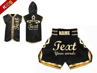 Kids Boxing outfits - Custom Kids Boxing Hoodies and Boxing Shorts : Black and Gold Kids Boxing outfits - Custom Kids Boxing Hoodies and Boxing Shorts : Black and Gold