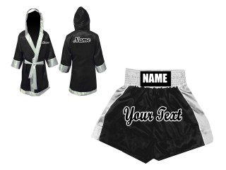 Custom boxing shorts and robe : Black Custom boxing shorts and robe : Black