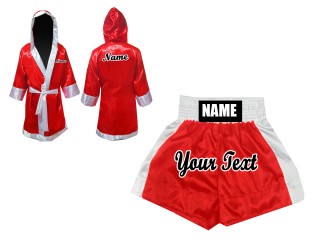 Custom boxing shorts and robe : Red Custom boxing shorts and robe : Red